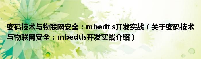 密码技术与物联网安全：mbedtls开发实战（关于密码技术与物联网安全：mbedtls开发实战介绍）