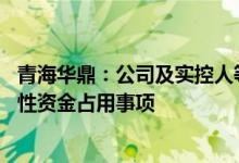 青海华鼎：公司及实控人等收青海证监局警示函 涉及非经营性资金占用事项