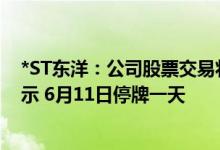 *ST东洋：公司股票交易将撤销退市风险警示及其他风险警示 6月11日停牌一天
