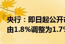 央行：即日起公开市场7天期逆回购操作利率由1.8%调整为1.7%