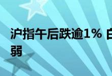 沪指午后跌逾1% 白酒、银行等权重股持续走弱