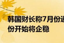 韩国财长称7月份通胀可能短暂反弹 但从8月份开始将企稳